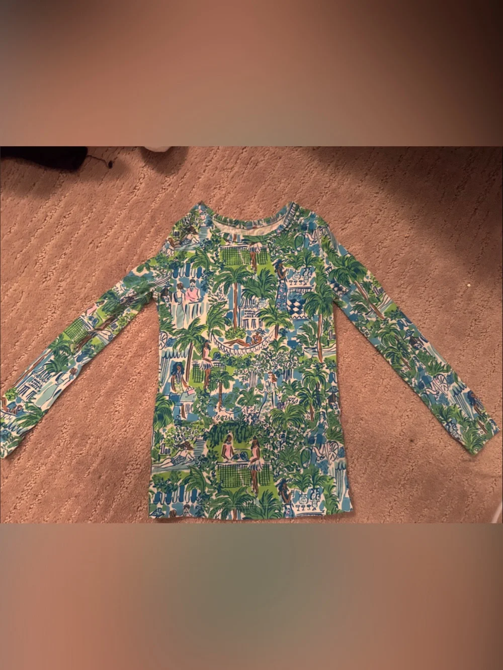 Lilly Pulitzer Green & Blue Tropical Long Sleeve Pajama Top